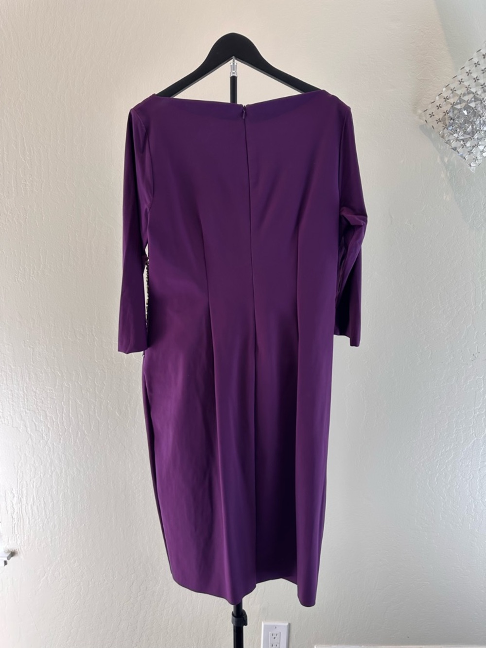 Alex Evenings Deep Purple Draped Midi Dress with Jeweled Accent - Picture 2 of 3